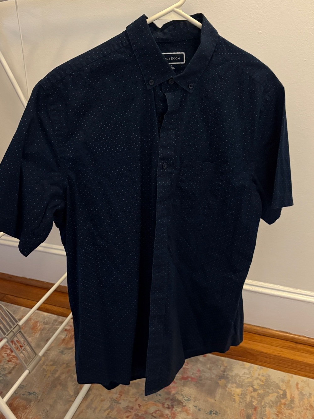 Club Room Navy Short-Sleeve Button-Down with Micro Dot Print